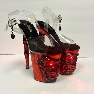 NEW Pleaser Rapture Skull Heels Women's 8" Platform LED Red Sandals Sz 6 Goth